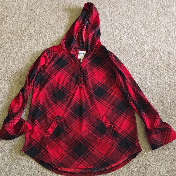 New York Laundry Tops - Red and Black Plaid Hooded Shirt